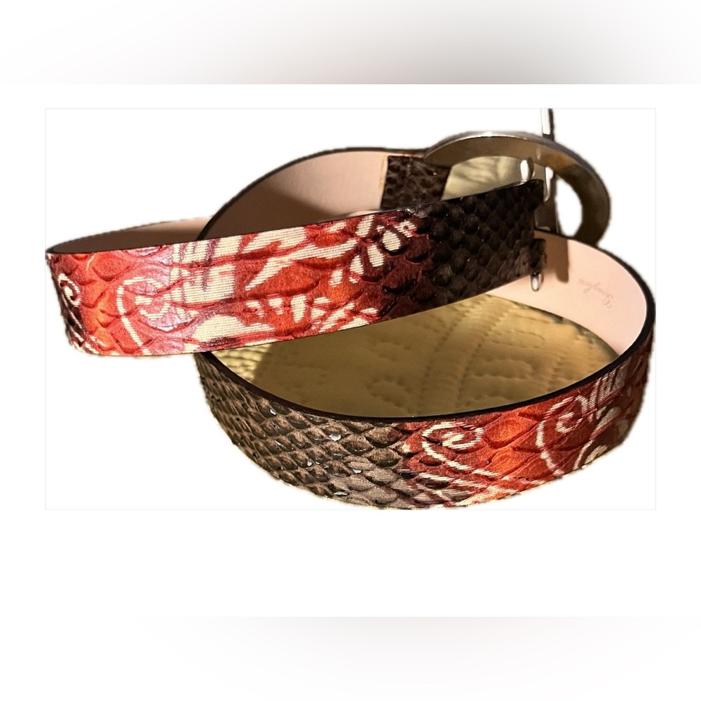 Garuglieri Earth Tones leather embossed snakeskin,Italian, silver tone buckle XL - Picture 8 of 9